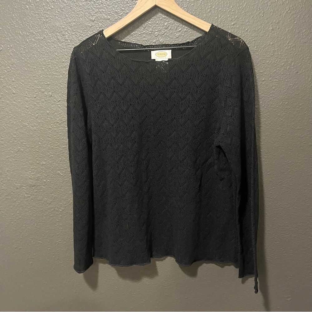 Talbots Pointelle black top